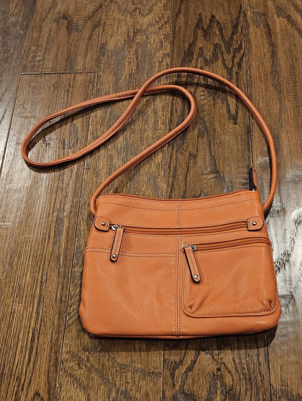 Tignanello Orange Pebble Leather Small Crossbody Bag, 10" x 8 1/2"